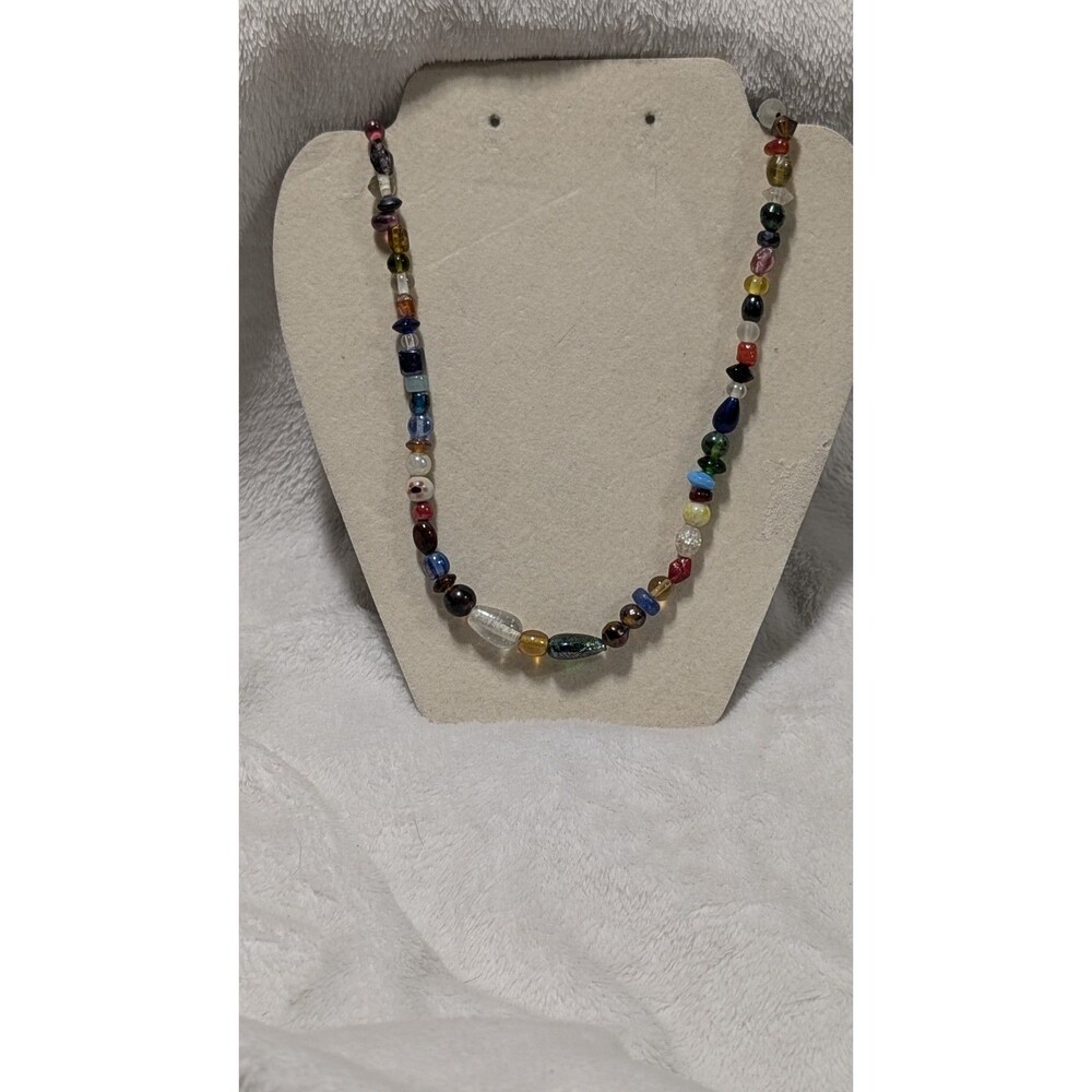 Eclectic Colorful Art Glass Mixed Beaded Necklace Millefiori Lampwork Boho